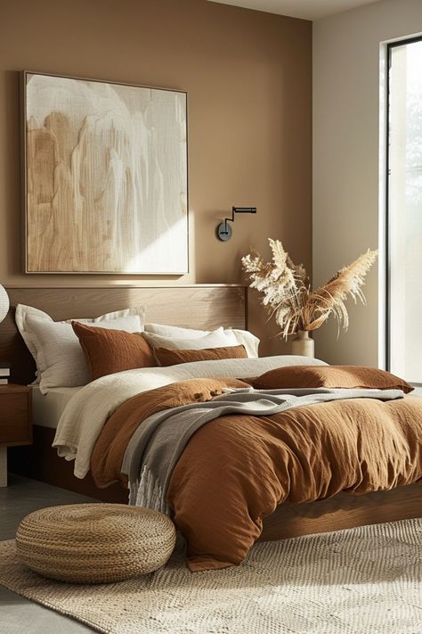 Explore 50+ earthy modern bedroom designs to create a relaxing oasis in your home. With warm hues and cozy textures, these ideas will inspire a tranquil space filled with earthy color schemes and serene vibes. Bedroom Ideas Brown, Charlotte Apartment, Desert Bedroom, Earthy Modern, Earthy Bedroom, Warm Bedroom, Primary Suite, Scandinavian Bedroom, Creative Bedroom