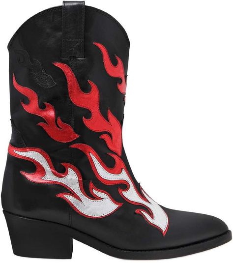 Flame Cowboy Boots, Cowboy Boots Black, Bar Hopping, Leather Cowboy Boots, Heels Pumps, Metallic Leather, Boots Black, Women's Style, Cowboy Boots