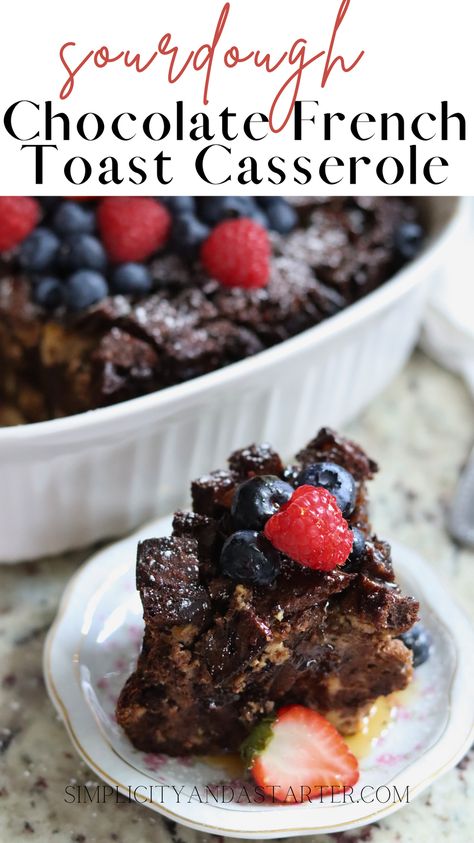 Looking to level up your brunch game for those special occasions? Indulge in the rich chocolate flavor and transform day-old bread into a decadent Chocolate Sourdough French Toast Casserole that'll have everyone coming back for seconds. Chocolate French Toast Bake, Sourdough French Toast Casserole, Chocolate French Toast Casserole, Rolls Sourdough, Sourdough Breakfast, Overnight French Toast Recipe, Chocolate Sourdough, Sourdough French Toast, April Ideas