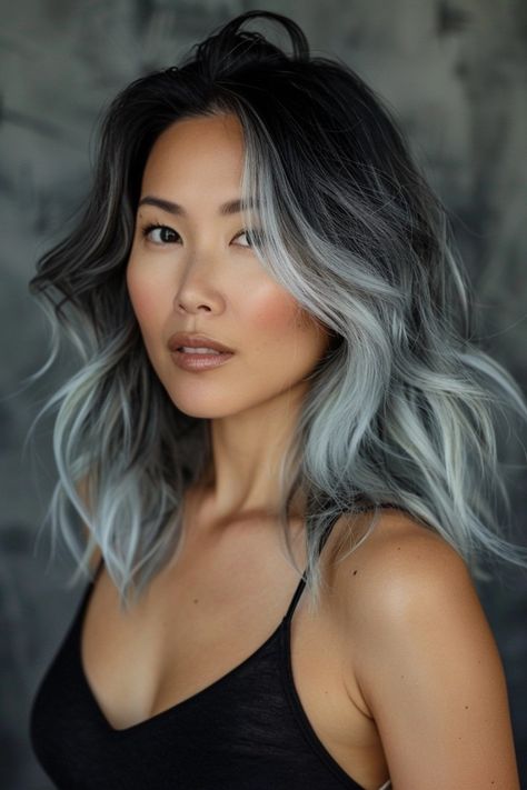 14 Creative Ombre Hairstyle Ideas You Need to Try ASAP Black Gray Hair Balayage, Black And Grey Ombre Hair, Brunette Silver Balayage, Grey Ombre Hair Short, Black To Grey Ombre Hair, Gray Ombre Hair, Ombre Gray Hair, Black To Silver Ombre, Ash Grey Hair