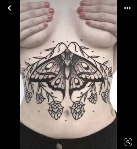 Latest Tattoo Design, Tattoo Butterfly, Blackwork Tattoos, Moth Tattoo, Latest Tattoos, Stomach Tattoos, Trash Polka, Sternum Tattoo, Butterfly Tattoo Designs