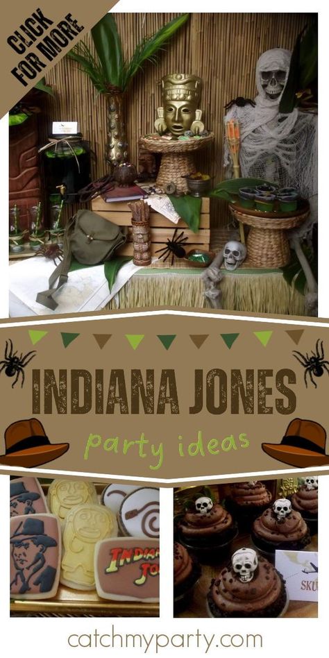 Don't miss this awesome Indiana Jones-themed birthday party! The cupcakes are so cool! See more party ideas and share yours at CatchMyParty.com Archeologist Birthday Party, Indiana Jones Movie Night, Indiana Jones Boulder, Indiana Jones Birthday Party Games, Indiana Jones Birthday Party Ideas, Archeology Birthday Party, National Geographic Birthday Party, Indiana Jones Birthday Party Food, Indiana Jones Birthday Cake