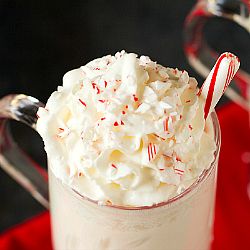 Spiked White Hot Chocolate with Crushed Candy Canes | Brown Eyed Baker