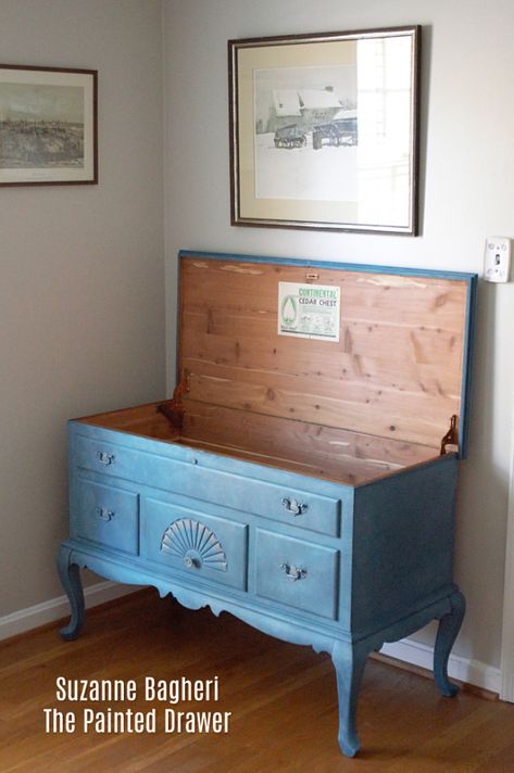 Hope Chest Painted, Furniture Mods, Adaptive Furniture, French Cushion, Aubusson Blue, Refurbishing Furniture, Hope Chests, Straw Bale House, Shabby Chic Lamps