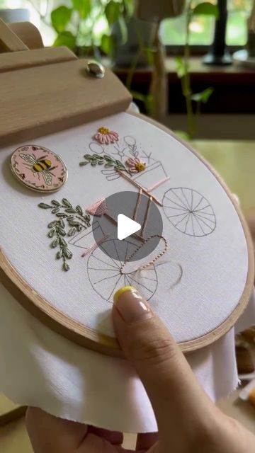 Embroidered Bike, Bike Embroidery, Bicycle Embroidery, Beginner Stitches, Cycling Design, Bicycle Design, Modern Embroidery, Spring Vibes, Embroidery For Beginners