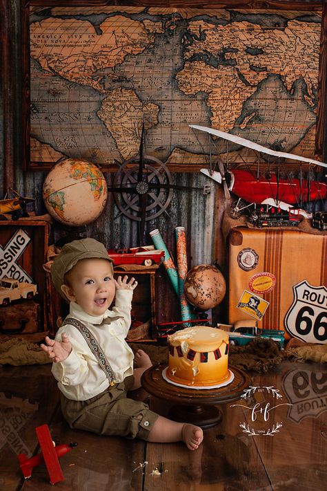 Travel Theme Photoshoot, Frogs Photography, Time Flies Birthday, Cake Smash Theme, Diy Photography Props, First Birthday Photography, Boy Photo Shoot, First Birthday Pictures, Baby Photoshoot Boy