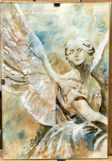 Angel Abstract -acrylic on paper 4X6 Angel Painting Tutorial, Angel Paintings Aesthetic, Angels Painting Aesthetic, Angel Abstract, Abstract Angel Painting, How To Paint Abstract Angels, Angel Wings Oil Painting, Dry Point, Watercolor Angel