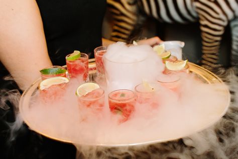 Dry Ice Cocktail, Dry Ice Cocktails, Dry Ice Drinks, Winter Terrace, Wizard Wedding, Wedding Drinks Reception, Smoked Cocktails, Ice Party, Event Concept