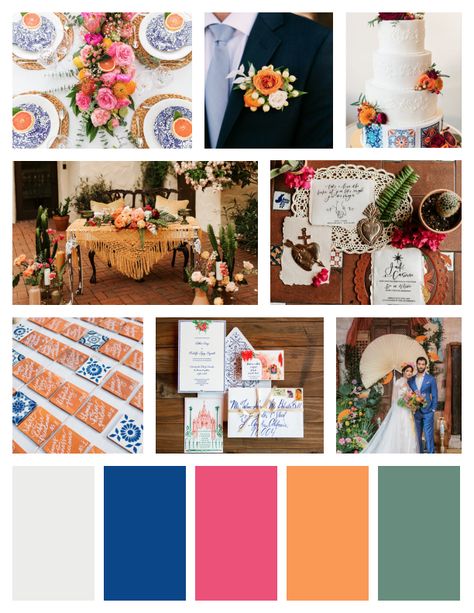 Hacienda Wedding Color Palette, Spanish Wedding Bridesmaids, Mexican Wedding Color Palette, Jewel Tone Wedding Theme, Spanish Style Weddings, Spanish Themed Weddings, Mexican Theme Wedding, Mexican Graduation, Sayulita Wedding