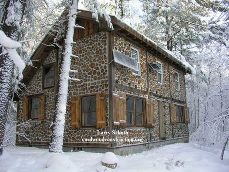 Off Grid Cordwood Cabin in the Adirondacks - Cordwood Construction Cordwood Cabin, Cordwood Construction, Cordwood Homes, Mortgage Free, Cement Blocks, Cedar Log, Hillside House, The Adirondacks, Upstairs Bedroom