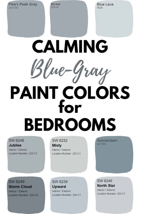 Blue gray paint colors are the perfect paint color option for bedrooms. Blue gray paint colors promote calmness and relaxation. #gray #blue #paintcolors #interiordesign #bedroom Colors For Bedroom, Gray Paint Colors, Blue Gray Paint Colors, Blue Gray Paint, Farmhouse Paint, Perfect Paint Color, Gray Paint, Grey Paint Colors, Bedroom Walls