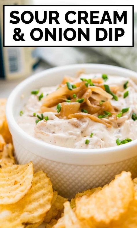 Want a good recipe for classic French onion dip? This sour cream and onion dip is the best! Made with caramelized onions in a thick rich blend of sour cream, cream cheese and mayonnaise with some everyday seasonings. This onion dip is a perfect appetizer for parties, game day snacking and more. You can make it ahead to serve when you're ready. Turducken Recipes, Sour Cream And Onion Dip Recipe, Turducken Recipe, Sour Cream And Onion Dip, Best Chip Dip, Dip For Parties, Bacon Dip Recipes, French Onion Dip Recipe, Homemade French Onion Dip