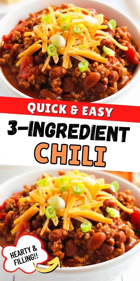 Cheap Chili Recipe, 5 Ingredient Chili Recipe, Canned Chili Beans, 5 Ingredient Chili, 3 Ingredient Chili, Quick Chili Recipe, Easy Chili Recipe Crockpot, Chili Recipe Stovetop, Quick Chili