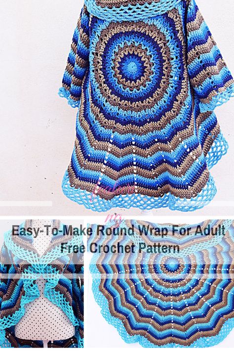 Stunning And Free Crochet Circular Shawl Pattern - Knit And Crochet Daily Crochet Circle Shawl Pattern Free, Mandala Sweater Crochet Pattern, Circle Crochet Cardigan Pattern, Circle Shawl Crochet Pattern, Crochet Circular Vest Pattern Free, Crochet Circular Shawl, Crochet Circle Jacket Free Pattern, Crochet Circle Jacket, Crochet Circle Vest