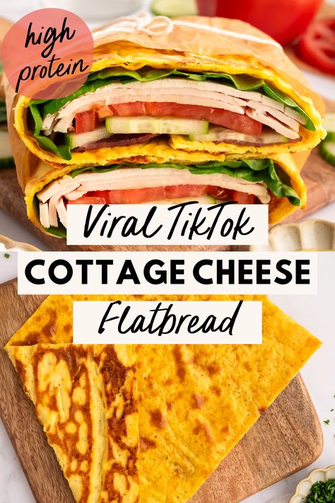 Protein packed Cottage Cheese Flatbread is made without flour for a low-carb way to enjoy your favorite sandwich, wrap, or pizza. Made with only 5 ingredients and containing 46 grams of protein per flatbread, this recipe is going to be your new healthy household staple. Add this viral cottage cheese recipe to your meal plan today! Healthy cottage cheese recipe from @lowcalicious - visit lowcalicious.com for more delicious low calorie recipes and save this popular pin for later! Cottage Cheese Low Calorie Recipes, Cottage Cheese Low Carb Recipes, Cottage Cheese Wrap Recipes, Cottage Cheese Flatbread Recipe, Cottage Cheese Wrap, Cottage Cheese Flatbread, Healthy Bread Recipe, Healthy Household, Cheese Flatbread Recipes