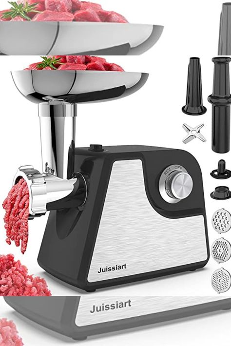 ETL Approved Meat Grinder】Juissiart Electric Meat Grinder come with 1 blades, 3 size grinding plates（3mm/5mm/7mm), 1 food pusher, sausage stuffer tubes and kubbe attachments. All are made of food-grade materials, ELT and CE safety certifications approved. Cooking Gadgets Appliances, Salad Shooter, Speed Foods, Homemade Hamburgers, Multipurpose Tools, Best Meat, Vegetable Slicer, Cheese Grater, Meat Grinder