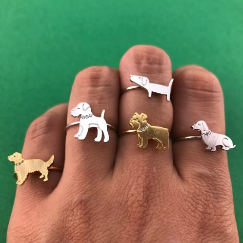 Just added! New dog inspired rings for all of you #doglovers out there! Express your love for you pup and look cute at the same time 😍  Shop now: https://www.animal-jewelry.com/collections/new  - -  #goldenretriever #goldenretrieverring #goldenretrieverjewelry #Schnauzer #Schnauzerring #dogjewelry #dogring #animalrings #dotoly #Dachshundring #bulldogring #jewelry Dog Rings, Pokemon Jewelry, Dog Ring, Jewelry Drawing, Large Necklace, Dog Jewelry, New Dog, Disney Jewelry, Pet Necklace