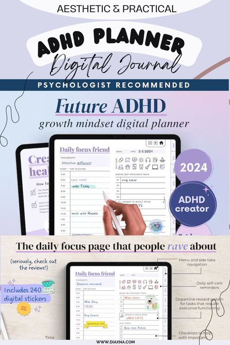 Elevate Focus and Organization: ADHD Science-Based Digital Planner for iPad, Goodnotes, and Android. Tailored for ADHD Daily Planning, Self-Care, and Habit Tracking to Boost Productivity. — DIAxNA Aesthetic Journals, Digital Planner For Ipad, Interactive Calendar, Planner For Ipad, Ipad Goodnotes, Planner Writing, Online Planner, Planner Setup, Habit Tracking