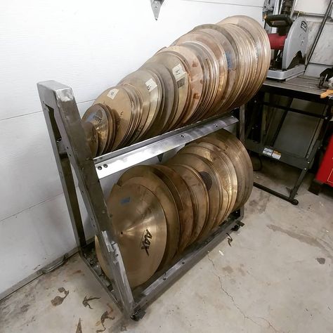 Trent Davis (@trentdavis74) posted on Instagram: “The cymbal cart is finally done!  Now that my cracked cymbals are no longer stacked up on clunky old wooden carts or on the floor, I'll…” • Feb 21, 2019 at 4:52am UTC Recording Studio Aesthetic, Drum Storage, Church Welcome Center, Studio Vibes, Studio Aesthetic, Wooden Cart, Brand Mark, Concept Board, Drum Set