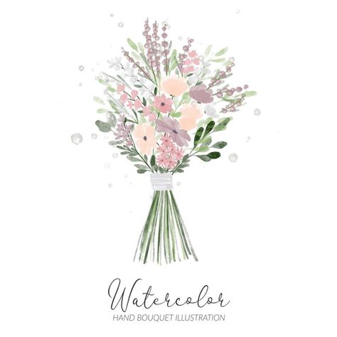 watercolor hand bouquet floral arrangement with ribbon Floral Bouquet Drawing, Bouquet Watercolor, Bouquet Dress, Colour Flowers, Bridal Shower Cookies, Shower Cookies, Watercolor Bouquet, Hand Bouquet, Wedding Illustration