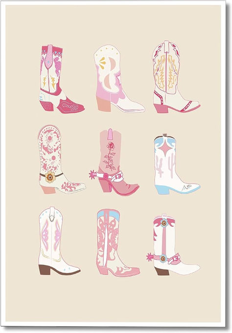 mifyuibytr Cowgirl Boots Print Poster, Pink Western Coastal Cowgirl Boot Aesthetic Canvas Wall Art, Preppy Cowgirl Room Decor 12x16in Unframed Preppy Cowgirl Room, Cowgirl Boot Aesthetic, Cowgirl Bedroom Decor, Cowgirl Boots Aesthetic, Cowgirl Room Decor, Pink Cowgirl Aesthetic, Boot Aesthetic, Cowgirl Boots Print, Pastel Posters