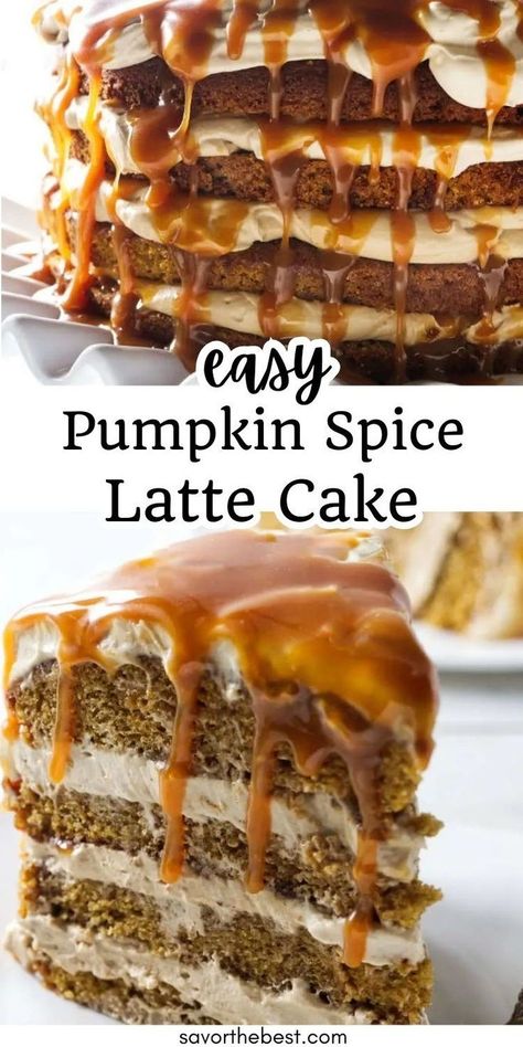 Now that it’s crisp and cool outside, whip up something warmly delicious like our Pumpkin Spice Latte Cake! This layer cake is not just any cake; it’s a heavenly blend of rich Fall flavors with a latte twist (pumpkin spice latte).Made with moist, tender cake layers, creamy espresso whipped cream frosting, and drizzled with a rich homemade caramel sauce – this recipe will quickly become one of your favorite seasonal treats. Espresso Whipped Cream, Pumpkin Spice Latte Cake, Latte Cake, Classic Carrot Cake, Best Christmas Desserts, Homemade Caramel Sauce, Joy Of Baking, Pumpkin Spice Cake, Whipped Cream Frosting