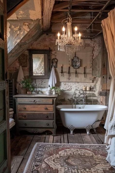 Boho Style Bathroom, Boho Bathroom Ideas, Boho Bathroom Decor, Cottage Bathroom, Boho Bathroom, Stylish Bathroom, Rustic Bathroom, Bath Tub, Farmhouse Bathroom