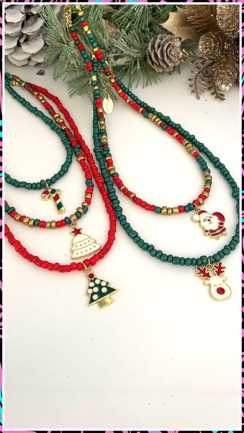 Christmas Jewelry Diy - Everything you need to conquer your day, night and world - Anything and Everything! - Click to visit TODAY! Xmas Jewellery Ideas, Winter Necklace Beads, Christmas Necklace Ideas, Winter Beaded Jewelry, Christmas Diy Jewelry, Beaded Christmas Jewelry, Christmas Necklace Diy, Christmas Accessories Jewelry, Bead Jewellery Making Ideas