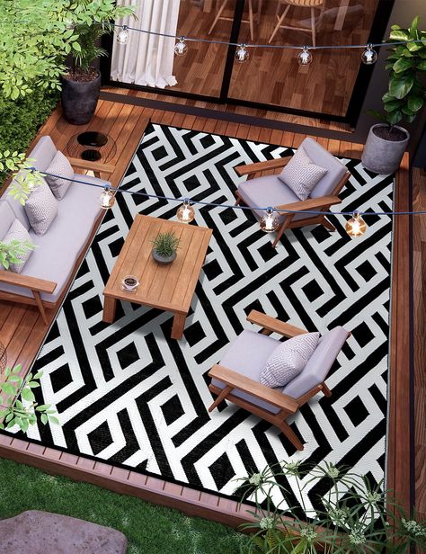 Maximalist Patio Decor, Small Patio Rugs Outdoor Ideas, Front Patio Decor, Outside Rug, Waterproof Outdoor Rugs, Outside Carpet, Outdoor Patio Rug, Straw Rug, Camping Rug