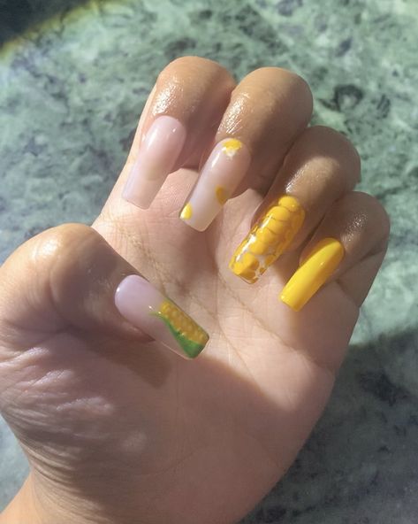 Fruit Nail Ideas, Corn Nail Art, Corn Nails, Nail Ideas For Summer, Fresh Manicure, Fruit Nail, Anime Nails, Nails 2024, Summer Fruit