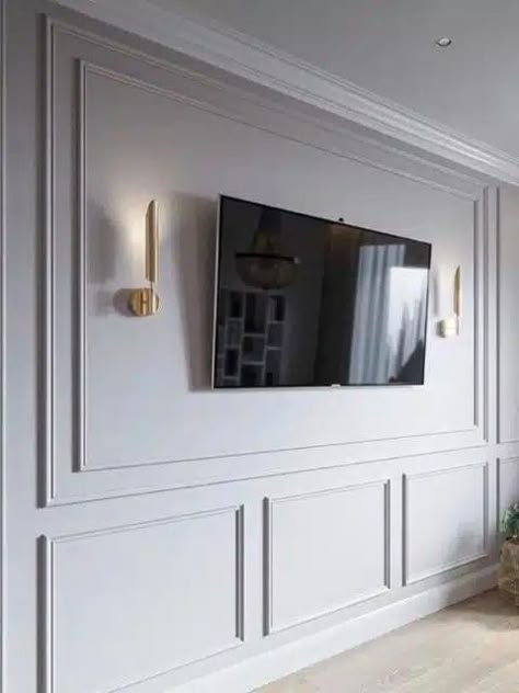 Board and Batten Wall TV Wall with TV as a focal point in the middle of design Room Panelling, Wall Molding Design, Living Room Panelling, Wainscoting Panels, Accent Walls In Living Room, 아파트 인테리어, Wall Molding, Living Room Tv Wall, Decor Home Living Room