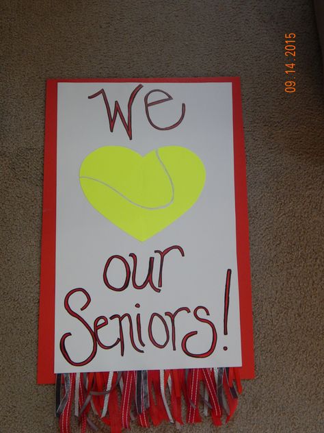 tennis senior night 2015 Senior Poster Board Ideas Tennis, Senior Tennis Poster Ideas, Senior Night Tennis Ideas, Senior Night Posters Tennis, Tennis Locker Decorations, Tennis Senior Night Posters, Tennis Senior Night Gifts, Tennis Drills Training, Tennis Ball Crafts