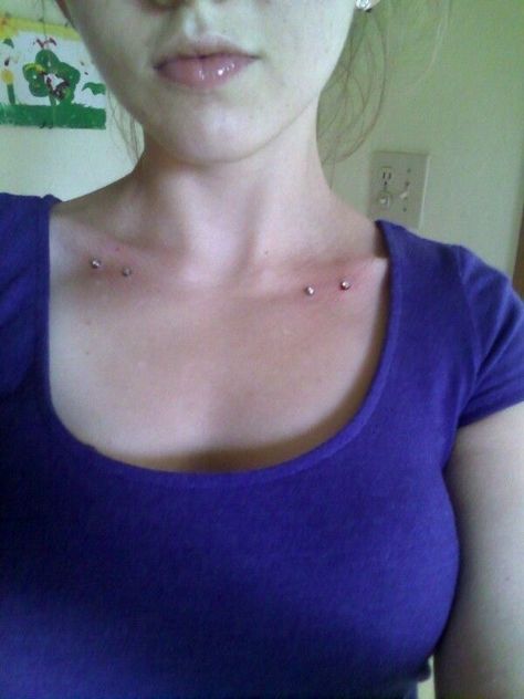 Colar Bone Piercings, Collar Bone Dermal Piercings, Collarbone Dermal Piercing, Collar Bone Piercing Dermals, Clavicle Piercing, Collarbone Piercing, Chest Piercings For Women, Dermal Piercing Chest, Chest Dermal