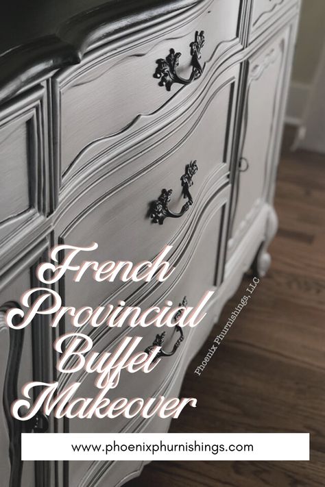 Visit our blog for an unreal transformation and step by step tutorial for this total makeover! From soon to be landfill to absolutely WOW this French Provincial Buffet's transformation is nothing short of amazing! Tackle your own furniture makeover DIY projects with confidence with our blog's tips and tricks! French Provincial Dresser Makeover Ideas, French Provincial Dining Table Makeover, How To Paint French Provincial Furniture, French Provincial Buffet Makeover, French Provincial Furniture Makeover, French Provincial Makeover, French Provincial Hutch, French Provincial Interior Design, Painted French Provincial Furniture