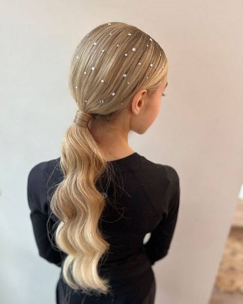 Hair We Go With Celebratory Hoco Hairstyles For Long Hair Dance Rehearsal Hairstyles, Dance Hair Accessories, Easy Dance Hairstyles Recital Long Hair, Dance Solo Hairstyles Lyrical, Jazz Dance Hairstyles Dancers, Winterguard Hairstyles, Hair For Dance Competition, Pony With Pearls, Dance Hair Ideas Competition