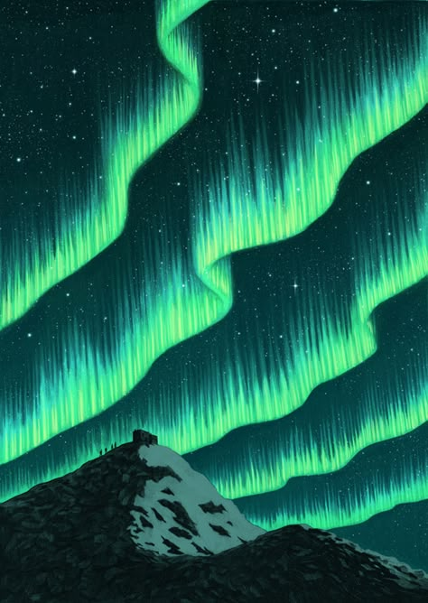 Light Illustration Art, Aurora Illustration, Northern Lights Tattoo, Lights Illustration, Light Illustration, Northern Lights Art, Northern Lights Painting, Aurora Borealis Northern Lights, Arte 8 Bits