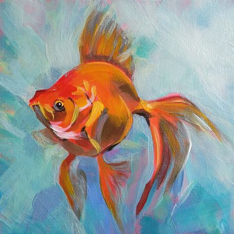 Sea Animals Painting Acrylic, Gold Fish Painting Acrylics, Goldfish Acrylic Painting, Fish Paintings Acrylic, Fish Oil Pastel Drawing, Painting Fish Acrylic, Fish Pastel Drawing, How To Paint Fish, Fish Painting Ideas