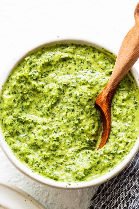 Mediterranean Green Sauce, Green Steak Sauce, Creamy Parsley Sauce, Green Sauce For Steak, Green Herb Sauce, Vegetable Based Sauces, Make Ahead Sauces, Parsley Sauce For Steak, Green Sauce For Fish