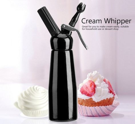 A cream whipper and dispenser that'll allow you to make your own whipped cream without ever needing to go to the store when you realize the can is empty. Healthy Whipped Cream, Whipped Cream Canister, Whipped Cream Dispenser, Cream Drinks, Aluminium Kitchen, Cake Simple, Baking Equipment, Cream Butter, Cappuccino Coffee