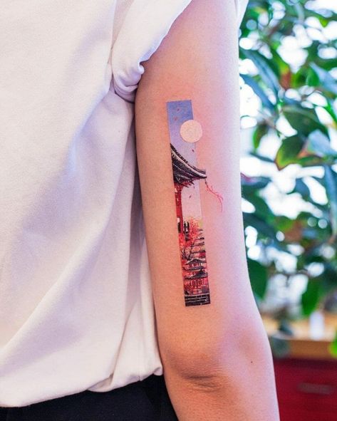 101 Best Frame Tattoo Ideas That Will Blow Your Mind! Rectangle Landscape Tattoo, Japanese Frame Tattoo, Frame Tattoo Ideas, Frame Tattoo Design, Frame Tattoos, Japanese Frame, Frame Tattoo, Fierce Tattoo, Crane Tattoo