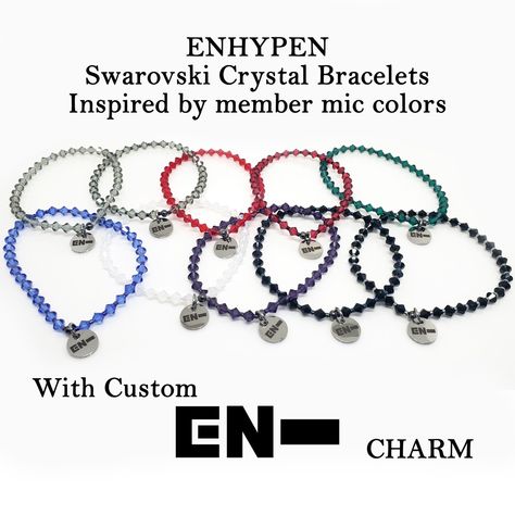 #ENHYPEN #ENHYPEN_FATE Tour Microphone Inspired Swarovski Crystal Bracelets. #Jungwon #Heeseung #Jay #Jake #Sunghoon #Sunoo #NiKi #ENGENE See link to my Etsy Shop in my profile! Enhypen Microphone, Sunoo Niki, Inspired Bracelets, Sunghoon Sunoo, Stainless Steel Mirror, Steel Mirror, Swarovski Crystal Bracelet, Crimp Beads, Swarovski Crystal Beads