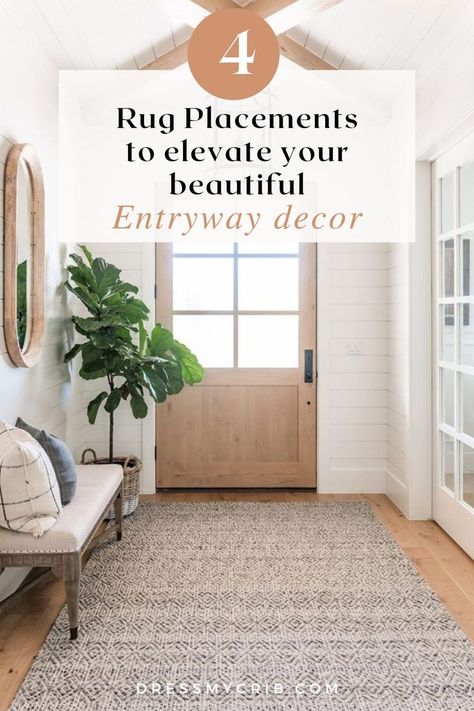 Wondering what Entry rug Size to Pick for Your Entryway? We have made a Rug Size Guide that breaks it down for you! Find the Rug Size and Placement that fits your entryway the best! Whether you have narrow entryway ideas or a large entryway decor, we have prepared a blog to help you understand how to place a entry rug to maximize the functionality, comfort and style. For more rug size and placement tips & tricks read our blog! Large Rug Entryway, Foyer With Rug, Rug Entryway Ideas, Entryway Carpet Ideas, Front Entryway Rug Ideas, Front Entrance Rug, Large Entryway Rug, Mudroom Rug Ideas, Entryway Rug Size Guide