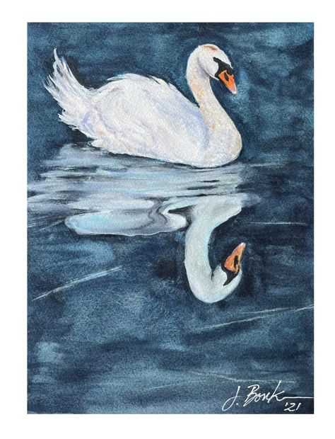 White Swan With Reflection 11x14 GICLEE PRINT of - Etsy Swan Watercolor, Reflection Painting, White Swan, Watercolor Techniques, Swans, Office Wall Decor, Watercolor Cards, Original Watercolor Painting, Art Studios