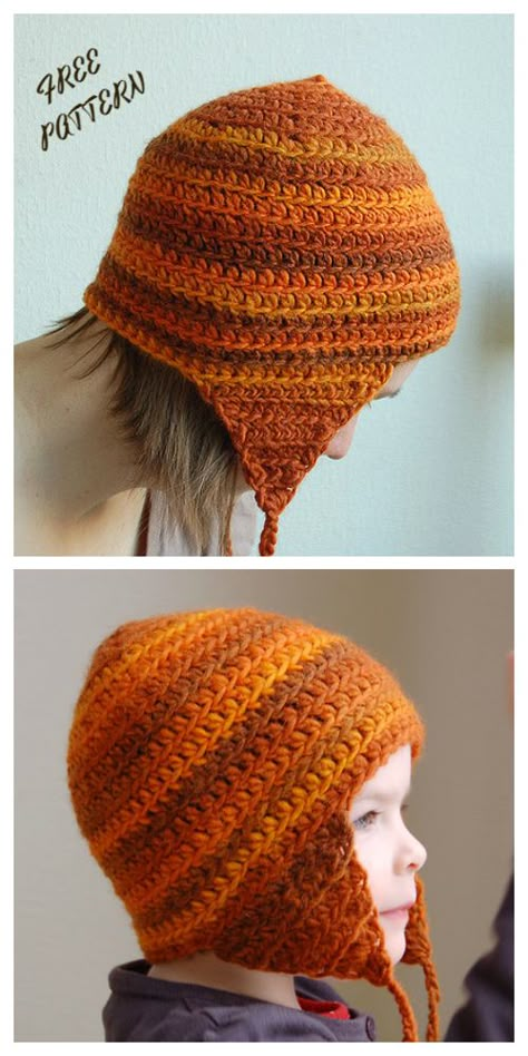 Simple Earflap Hat Free Crochet Patterns - DIY Magazine Ear Flap Hats Crochet, Crochet Hats With Earflaps, Crochet Kids Ear Flap Hat Pattern Free, Crochet Ear Flap Beanie, Crochet Kids Hats Free Patterns Boys, Crochet Hat With Earflaps Pattern Free, Ear Flap Hat Crochet Pattern Free, Kids Crochet Hat With Earflaps Pattern, Crochet Flap Hat