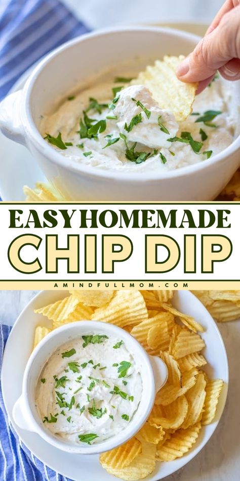 Save this Easy Homemade Chip Dip, the perfect easy game day recipe! This gluten-free, copycat version of French Onion Chip Dip uses sour cream and dried spices for a tasty dip. Pair it with potato chips, pretzels, or oven fries for a simple crowd pleasing appetizer recipe. Cook it now! Potato Chip Dip Recipes, Quick Chip Dip, French Onion Chip Dip, Onion Chip Dip, Sour Cream Chip Dip, Homemade Chip Dip, Potato Chip Dip, Chip Dip Recipe, Easy Chip Dip