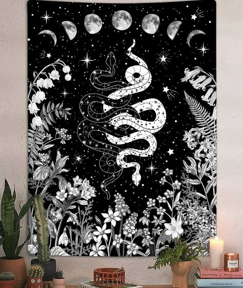 PRICES MAY VARY. Size: 30X40 inches; 36X48 inches; 40X60 inches. Design:Our tapestry uses high-definition printing technology. Clear lines and bright pattern will be a great decoration for your room. Multiple Uses: Our tapestry can be used as wall hangings, sofa covers, indoor tablecloths and outdoor picnic blankets, ceiling hangings, etc. It is a great gift for relatives and friends. Easy to Use: The tapestry nails are included in the package. Just place the pointed end against the wall and hit Snake Tapestry, Trippy Black And White, Tarot Tapestry, Black And White Snake, College Dorm Decor, Tapestry Nature, Botanical Plants, Flower Tapestry, Dorm Wall Decor