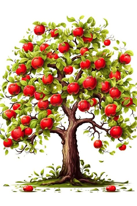 An apple tree with red apples on it. Generative AI image. stock images Apple Images Art, Apples Pictures, Apple Tree Clipart Free Printable, Apple Tree Illustration, Apple Tree Clipart, Apple Tree Art, Apple Tree Drawing, Apple Tree Painting, Apple Images Fruit