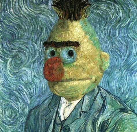 van Gogh Bert Sesame Street Art Parody Ernie And Bert, Van Gogh Self Portrait, Bert And Ernie, Art Jokes, Art Parody, The Muppets, Matte Painting, Jim Henson, Famous Art