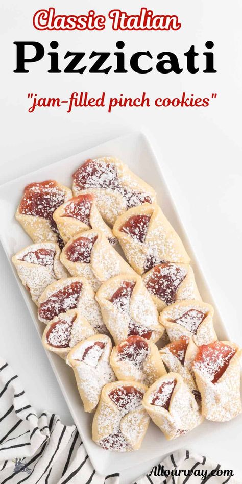 Pinch Cookies, Cookies With Jam Filling, Cookies With Jam, Italian Christmas Cookie Recipes, Christmas Cookie Recipes Holiday, Italian Christmas Cookies, Italian Cookie Recipes, Jam Cookies, Italian Christmas