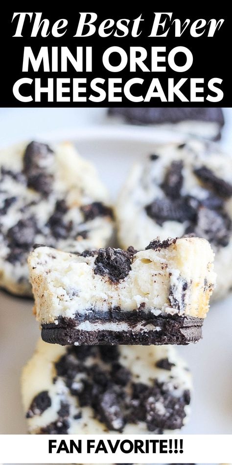 Mini Oreo Cheesecakes - Kathryn's Kitchen Oreo Cheesecake Cupcakes, Oreo Cheesecake Bites, Mini Oreo Cheesecake, Oreo Dessert Recipes, Cheesecake Bites Recipe, No Bake Oreo Cheesecake, Mini Cheesecake Recipes, Cheesecake Filling, Oreo Dessert